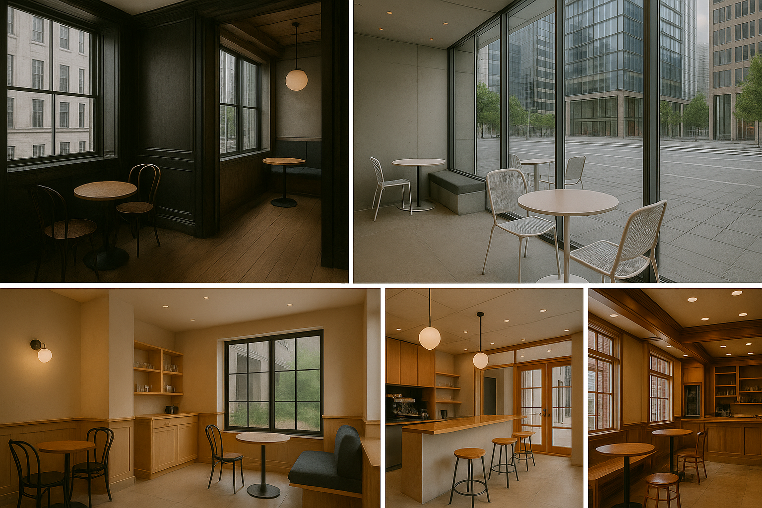 Collage of specialty coffee cafes from around the world